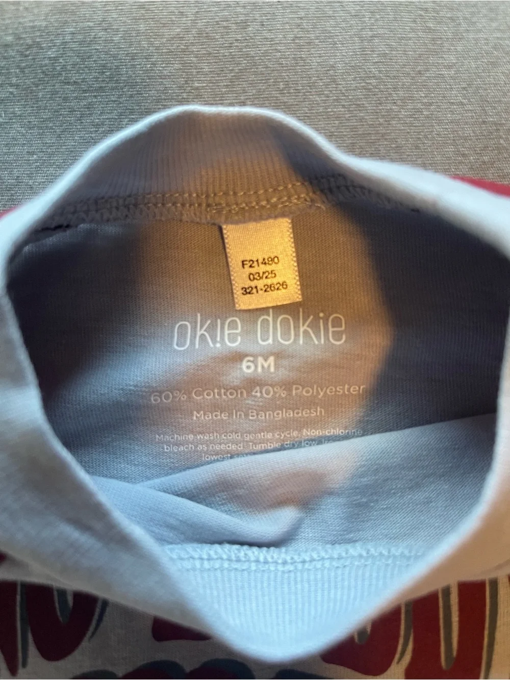 okie dokie Gray One-Piece with Maroon Raglan Sleeves and Graphic